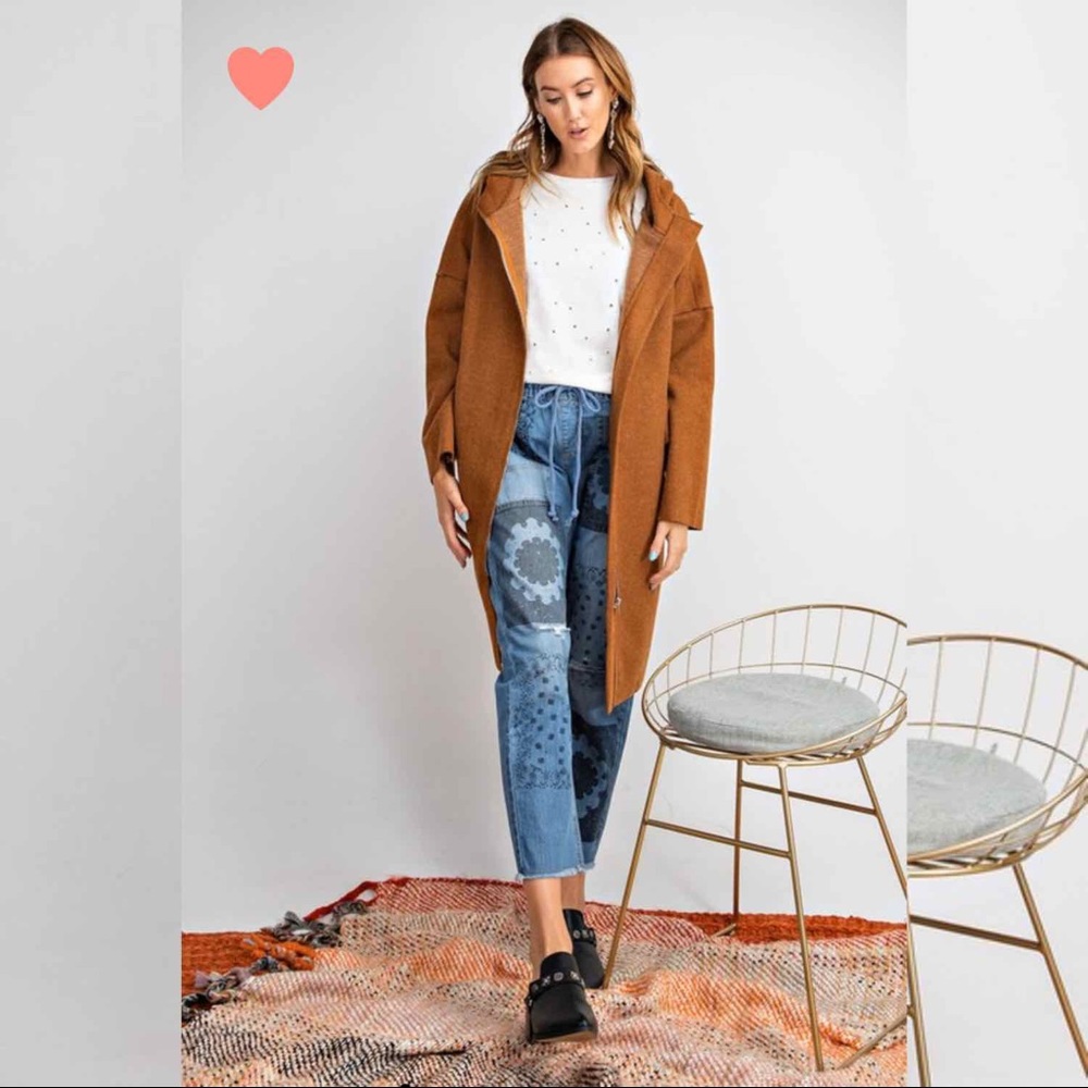 Brushed Zip Up Coat- CAMEL - Picture 2 of 8